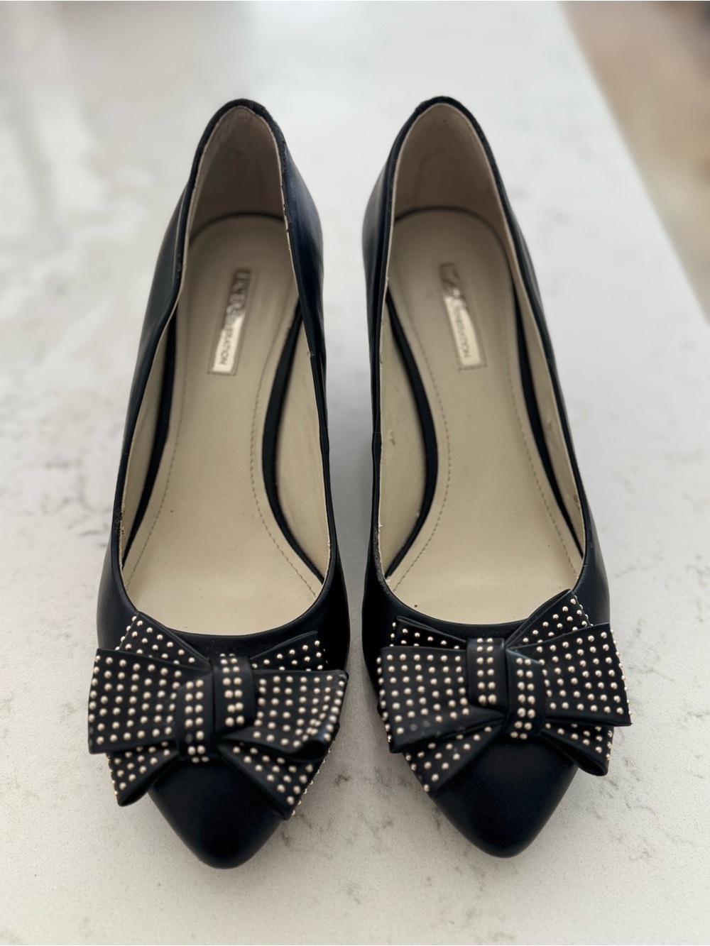 BCBGeneration Black Studded Bow Pointed-Toe Wedges